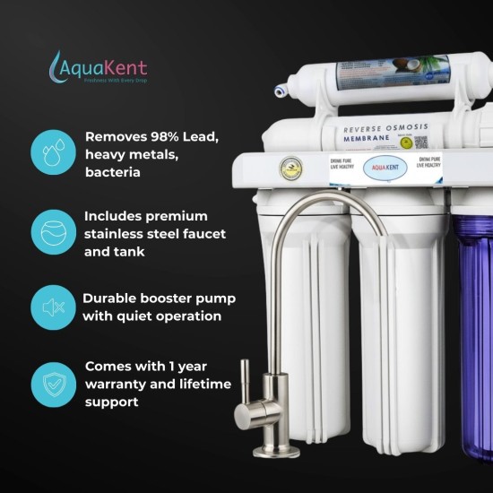 Aqua Kent Under Sink High Capacity 5-Stage 50 gpd Reverse Osmosis Drinking Water Filtration System with Pump And Faucet