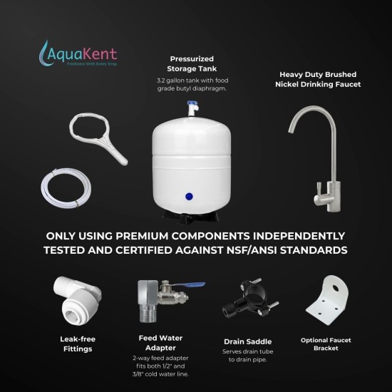 Aqua Kent Under Sink High Capacity 5-Stage 50 gpd Reverse Osmosis Drinking Water Filtration System with Pump And Faucet