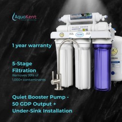 Aqua Kent Under Sink High Capacity 5-Stage 50 gpd Reverse Osmosis Drinking Water Filtration System with Pump And Faucet