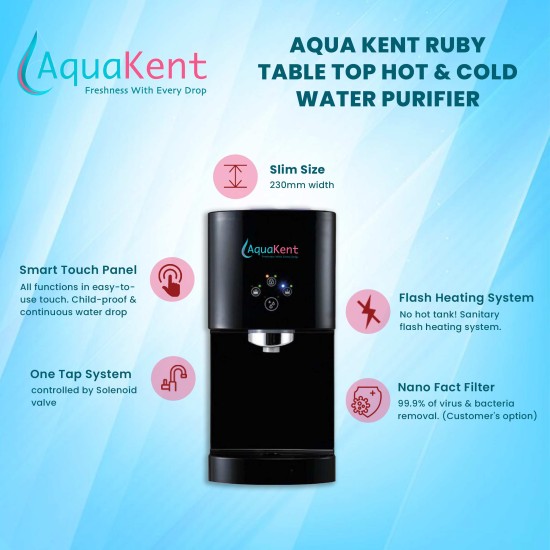 Aqua Kent RUBY Table Top Hot & Cold Water Purifier With Sink Faucet For Normal Temperature Pure Water-Black Color