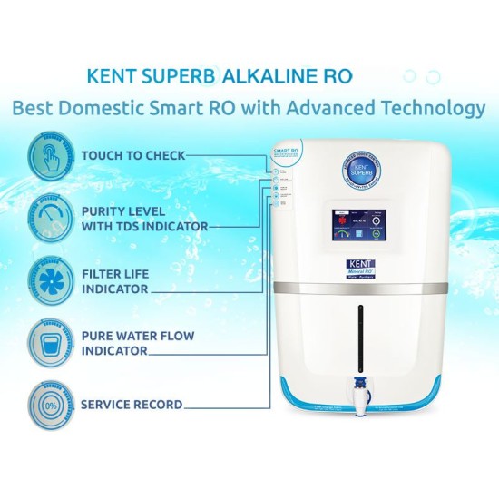 Kent Superb Alkaline Reverse Osmosis Water Filtration System – RO Mineralizing Purifier – Mineral, pH +, Antioxidant 