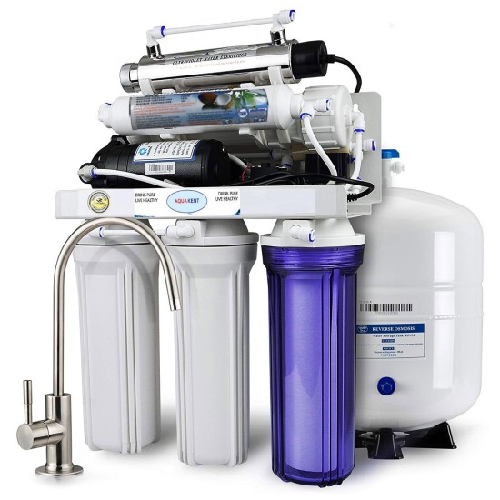 Aqua Kent High Capacity Under Sink 6-Stage Reverse Osmosis Drinking Water Filtration System with UV Sterilizer , Pump And SS Faucet 